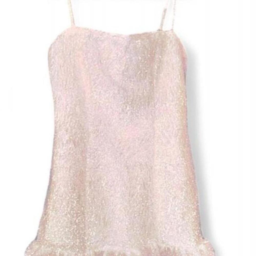 Gorge! NWT Sugar Thrills White Iridescent Tinsel Sparkly Ruffle Mini Dress M